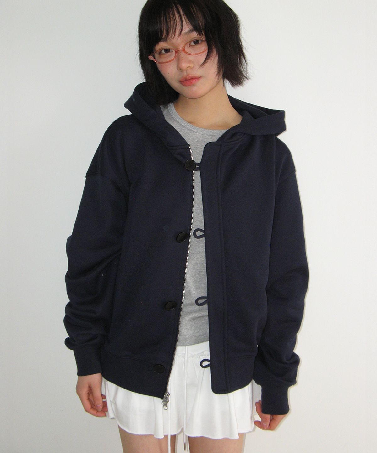론론(RONRON) DUFFLE PLACKET HOODIE ZIP UP NAVY