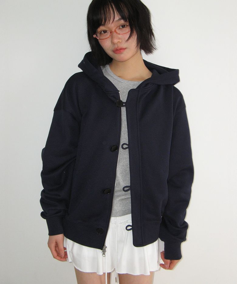 DUFFLE PLACKET HOODIE ZIP UP NAVY