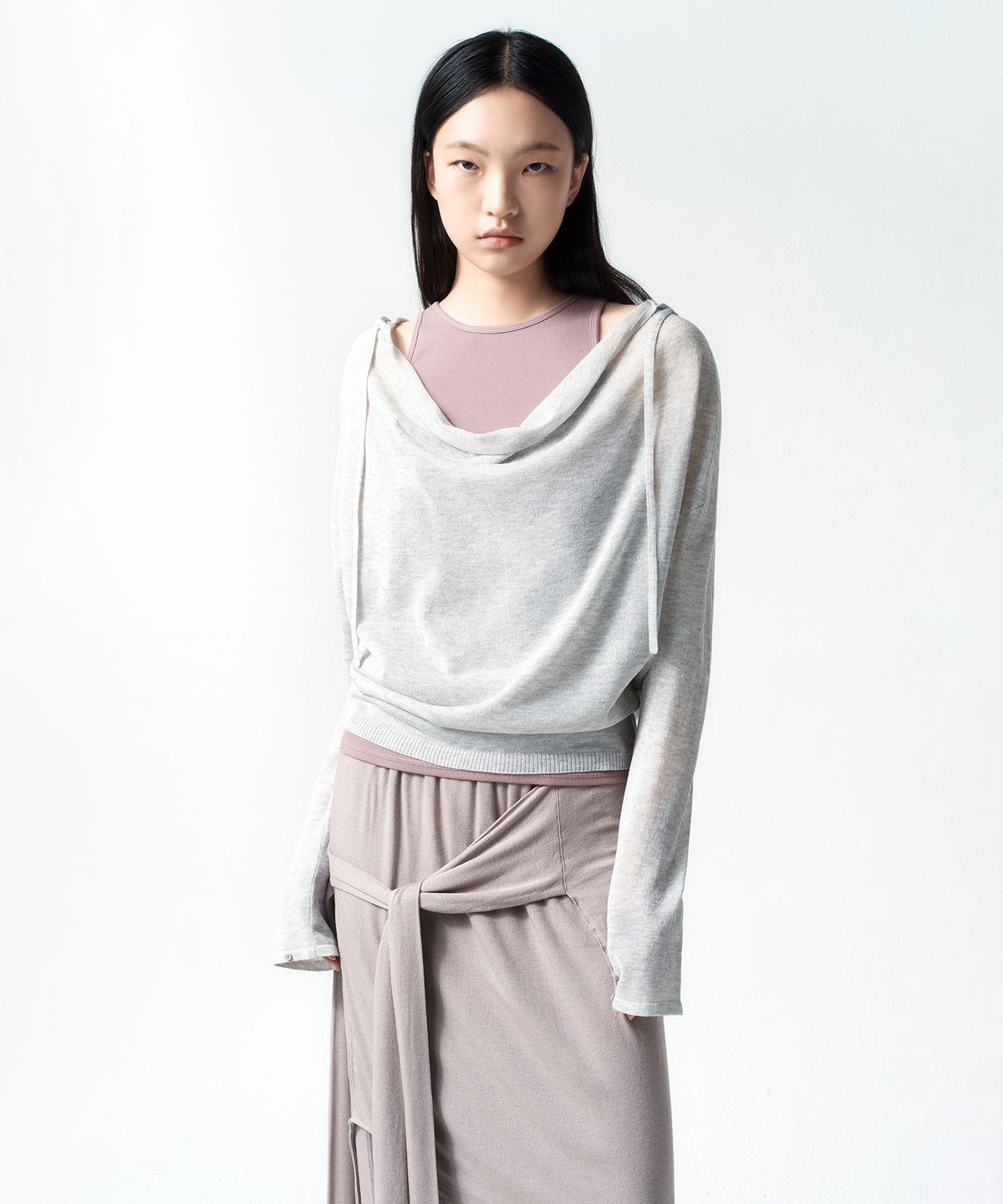 인사일런스 우먼(INSILENCE WOMEN) 카울넥 후드 니트 MELANGE GREY