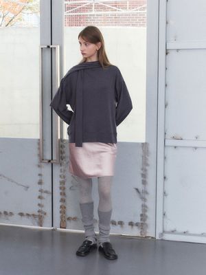 RIN SCARF NECK BLOUSE TOP_CHARCOAL