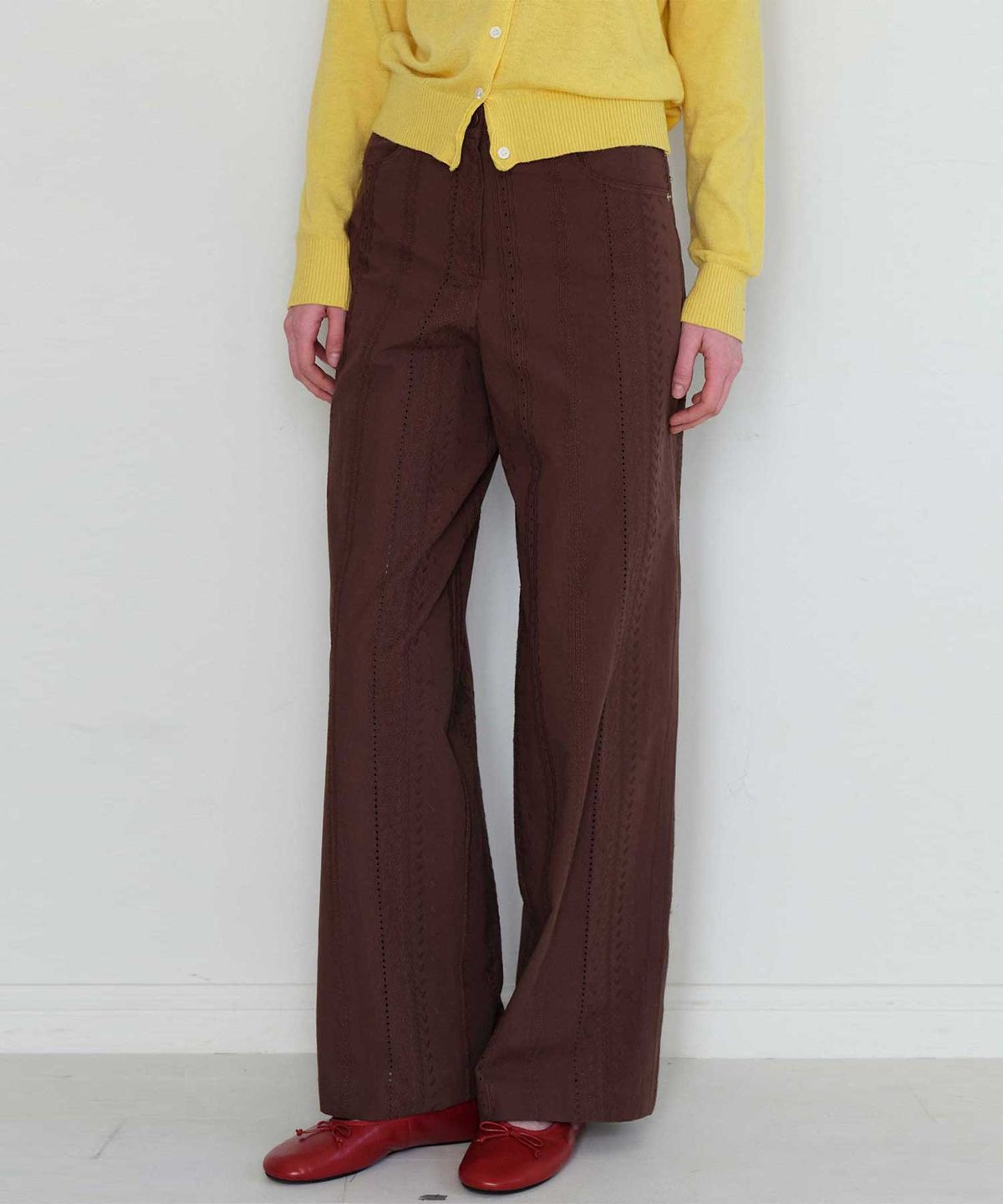 더라이(THERYE) Lace Pattern Wide Pants(Brown)