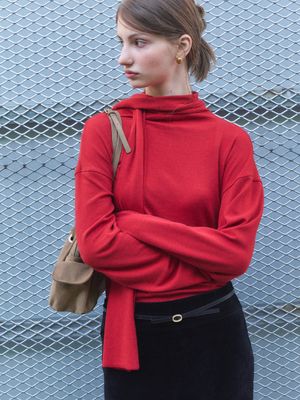 RIN SCARF NECK BLOUSE TOP_RED