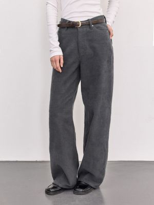 VOA CORDUROY FLEECE WIDE PANTS_CHARCOAL
