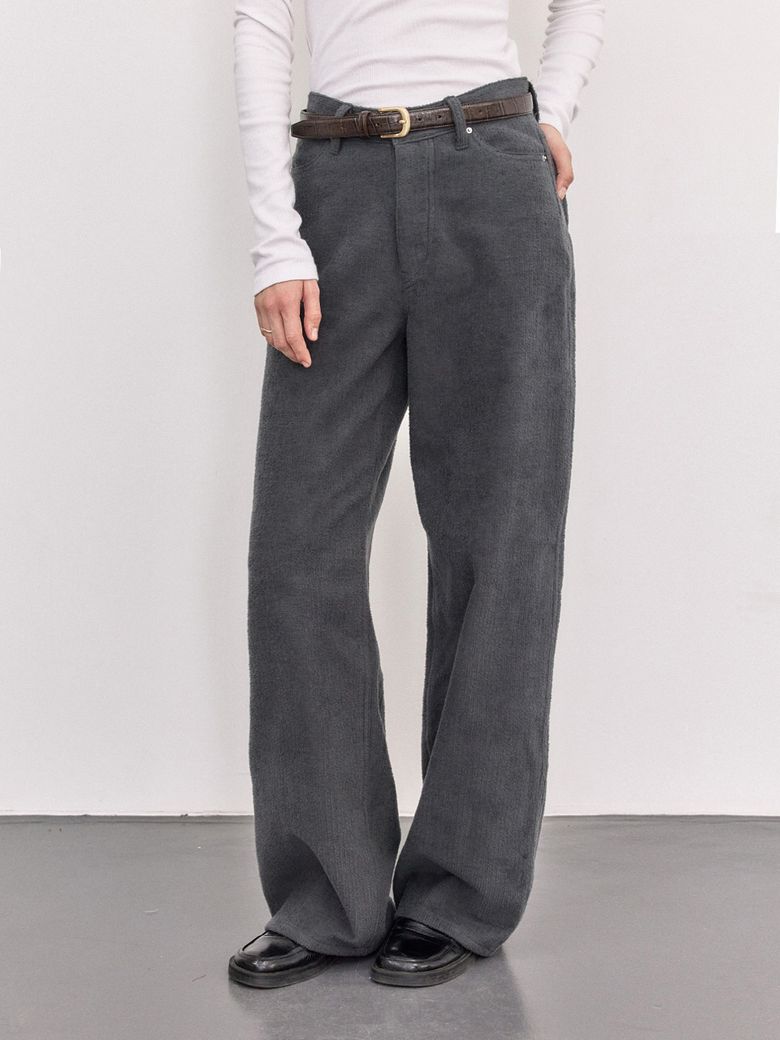 VOA CORDUROY FLEECE WIDE PANTS_CHARCOAL