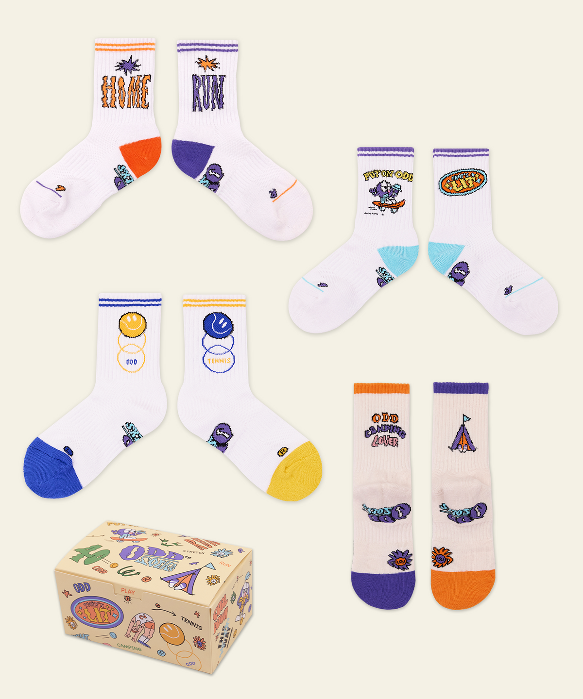 오드삭스 키즈(ODDSOCKS KIDS) [선물세트] 쿠셔닝 키즈 크루 삭스 4개입