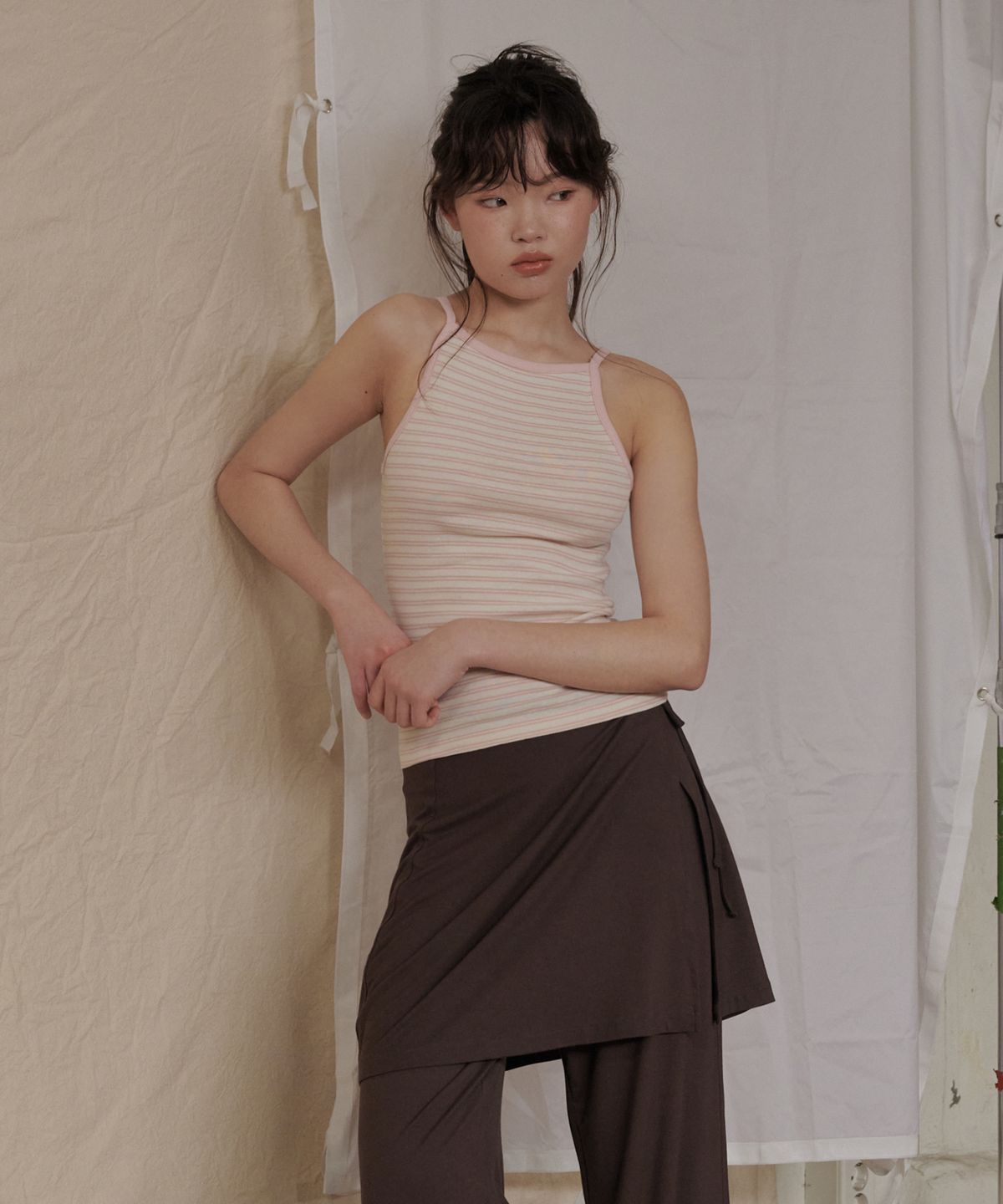 오끼뜨(OGGITT) 레이어드 랩 스커트 팬츠 브라운