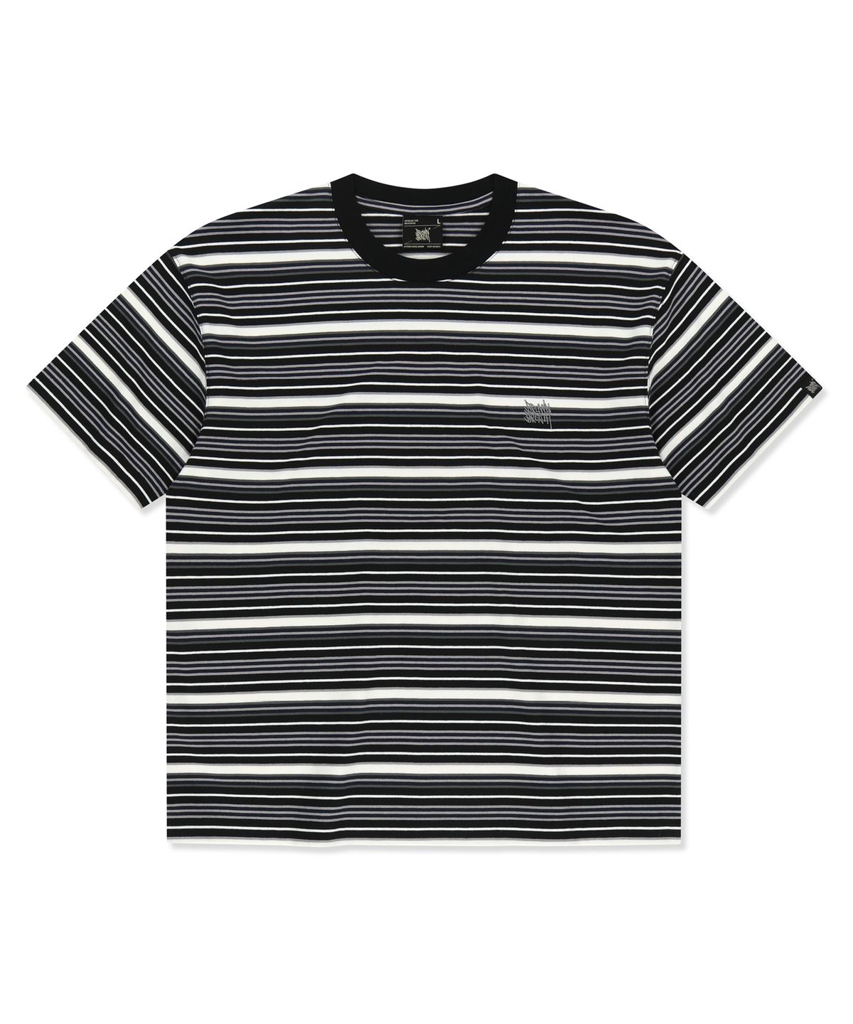 브라운브레스(BROWNBREATH) STRIPE CROP TAG TEE - BLACK