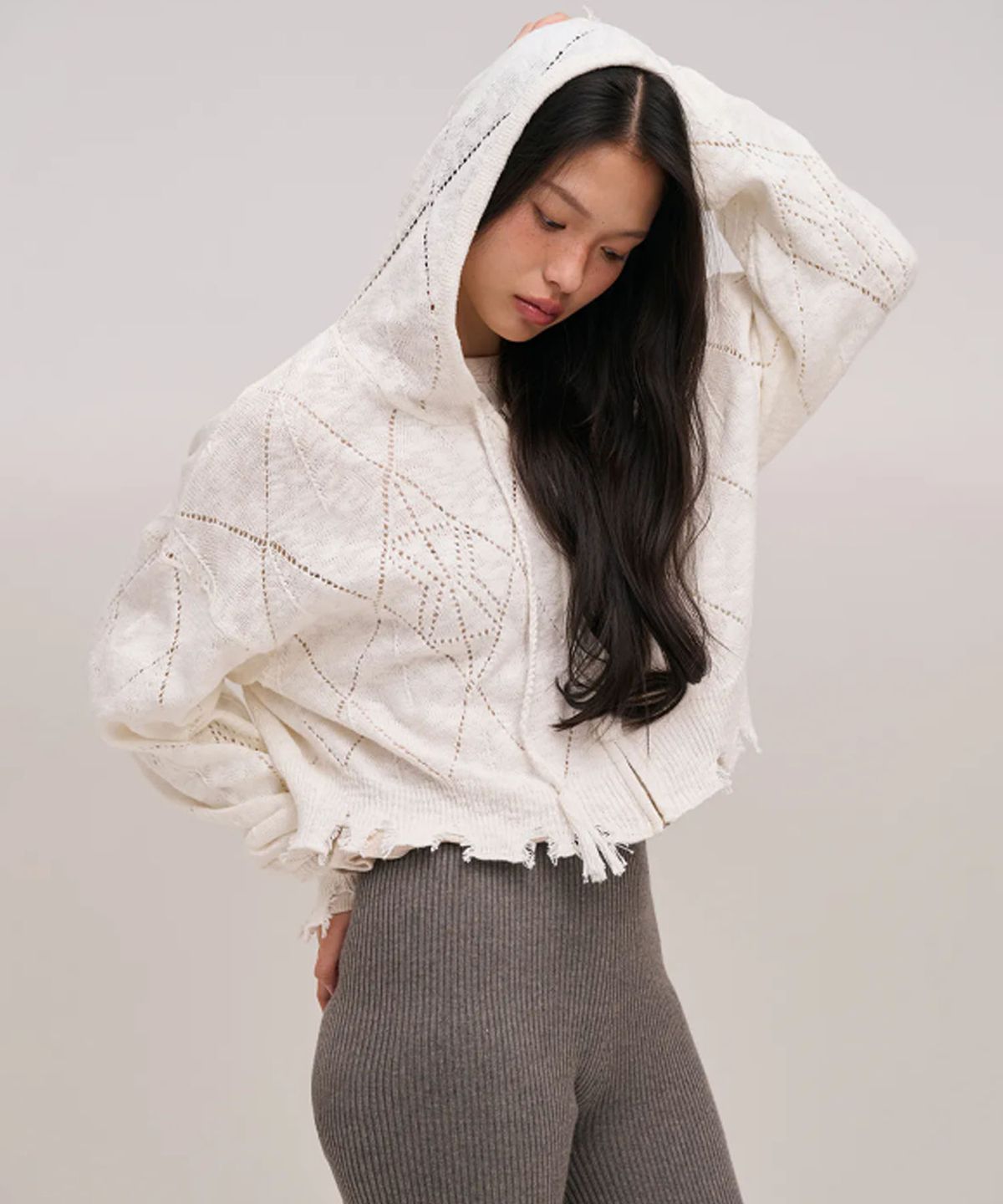 졸리앙볼(JOLIEENVOL) SLUB KNIT HOOD ZIP-UP (IVORY)