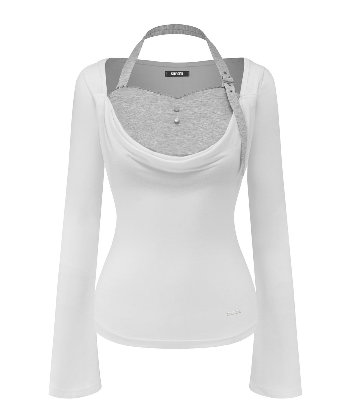 511비전(511VISION) TANNY BUCKLE HALTER DRAPE TOP , WHITE