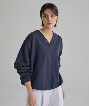 스냅 브이넥 밴딩 탑