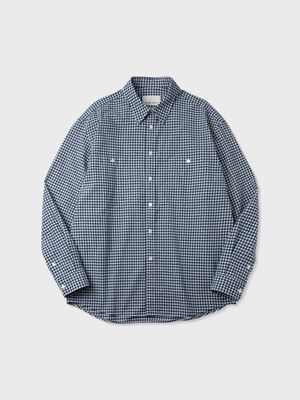 실크 노일 깅엄 더블 포켓 셔츠 (BLUE)