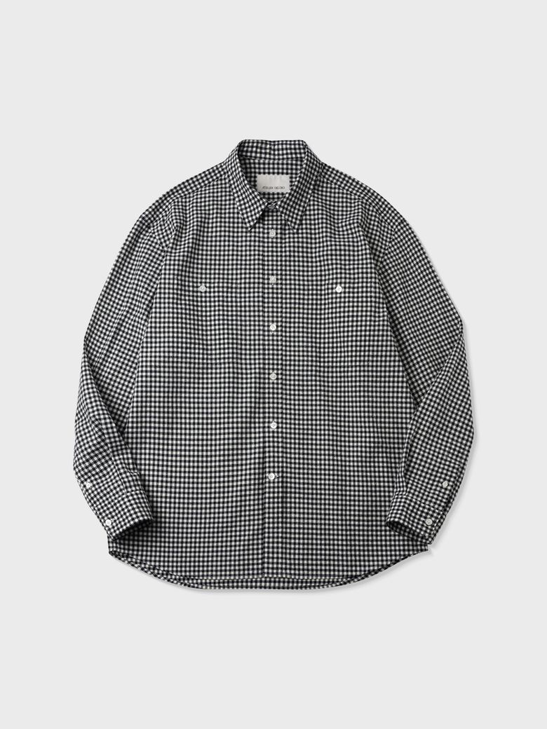 실크 노일 깅엄 더블 포켓 셔츠 (BLACK)