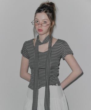 데든 스트라이프 자카드 반팔 티셔츠(스트랩set)