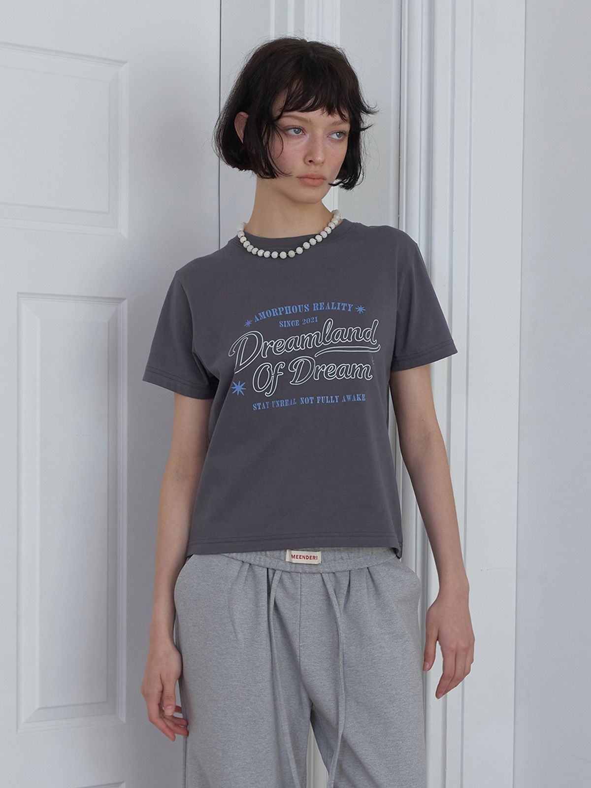 민더리(MEENDERI) DREAMLAND T-SHIRT - CHARCOAL