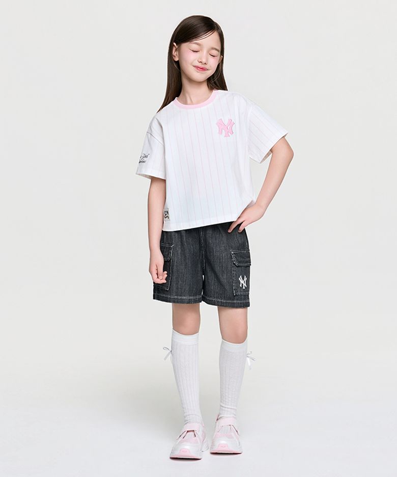 스트릿 베이직 스트라이프 데님 티셔츠세트(여아) NY (L.Grey)