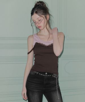 더엘 배색 레이어드 스트랩 슬리브리스