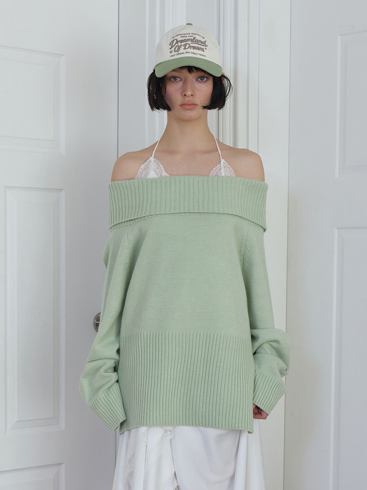 민더리(MEENDERI) FOLDED OFF-SHOULDER KNIT - MINT