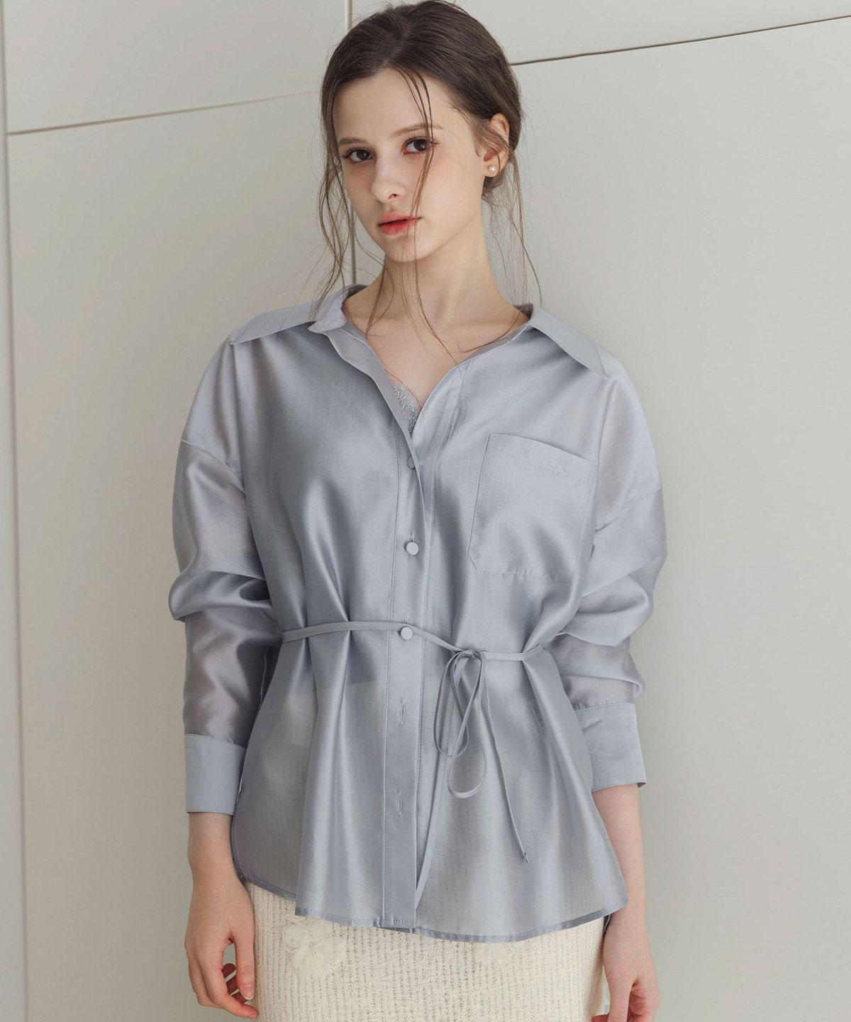 로트르드민(LAUTREDE MIN) NEW Jadin Sheer Blue Shirts