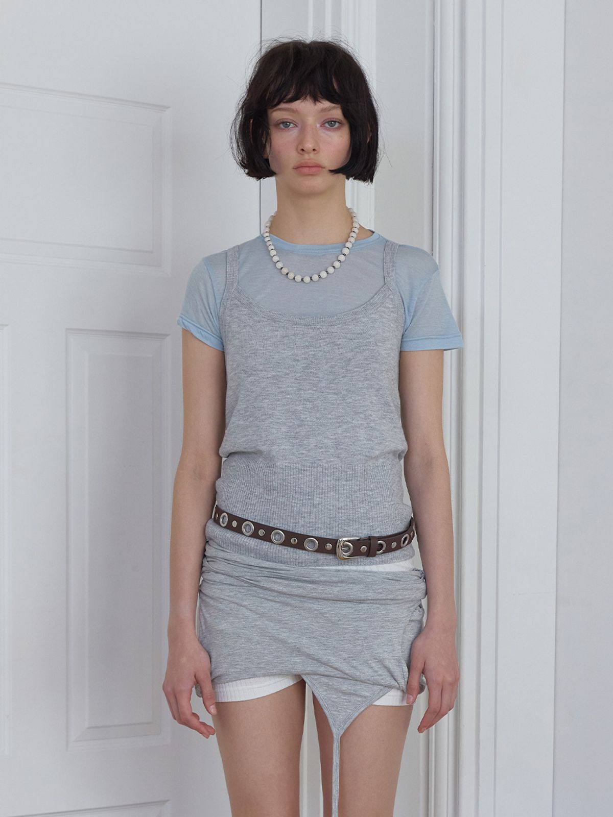 민더리(MEENDERI) 2WAY SHEER LAYERED HALF SLEEVE - GREY