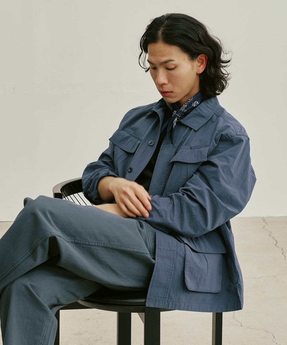 유니버셜 오버롤(UNIVERSAL OVERALL) UO GARMENT FATIGUE JACKET NAVY
