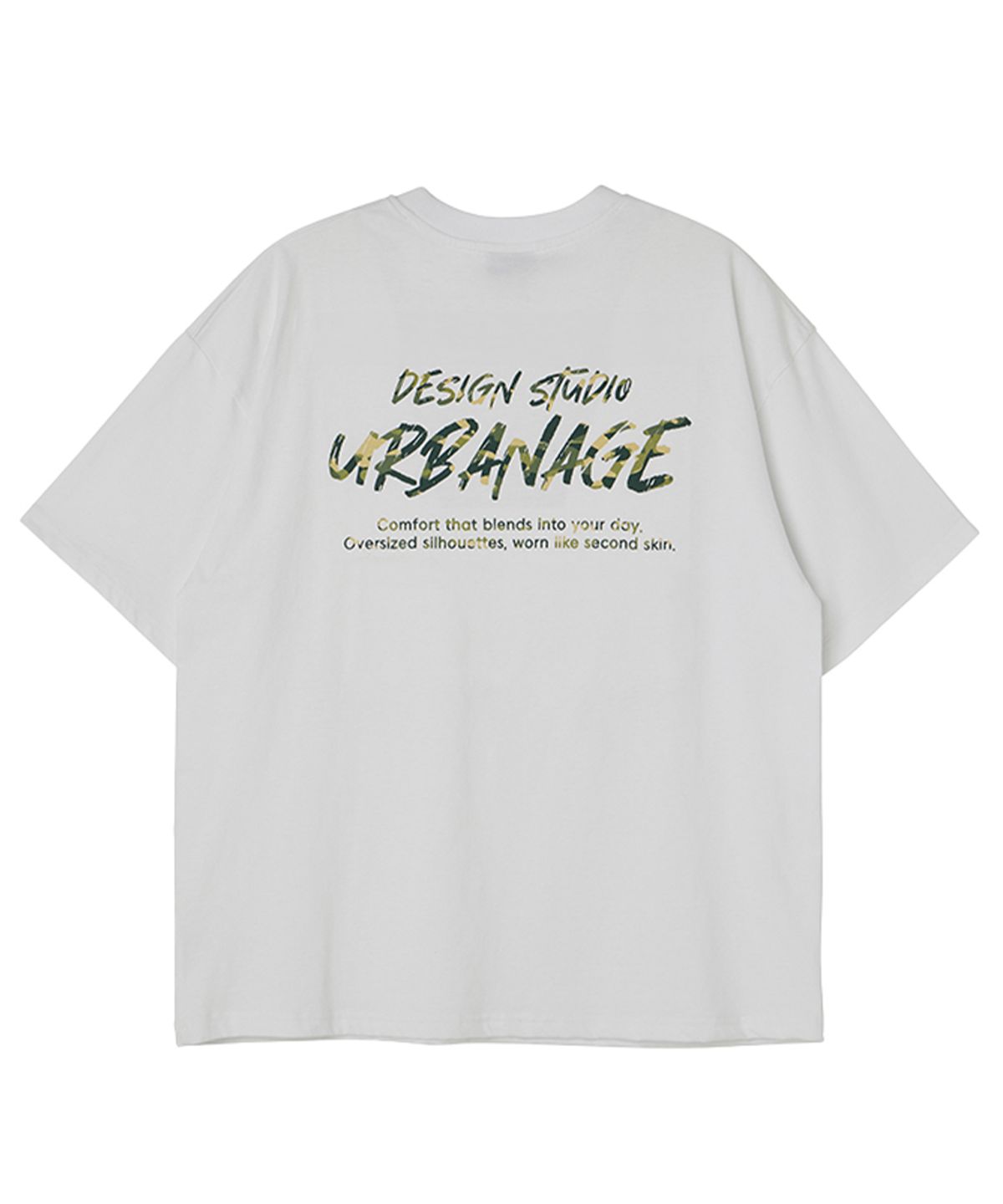 어반에이지(URBANAGE) DESIGN STUDIO 로고 오버핏 반팔_화이트카모