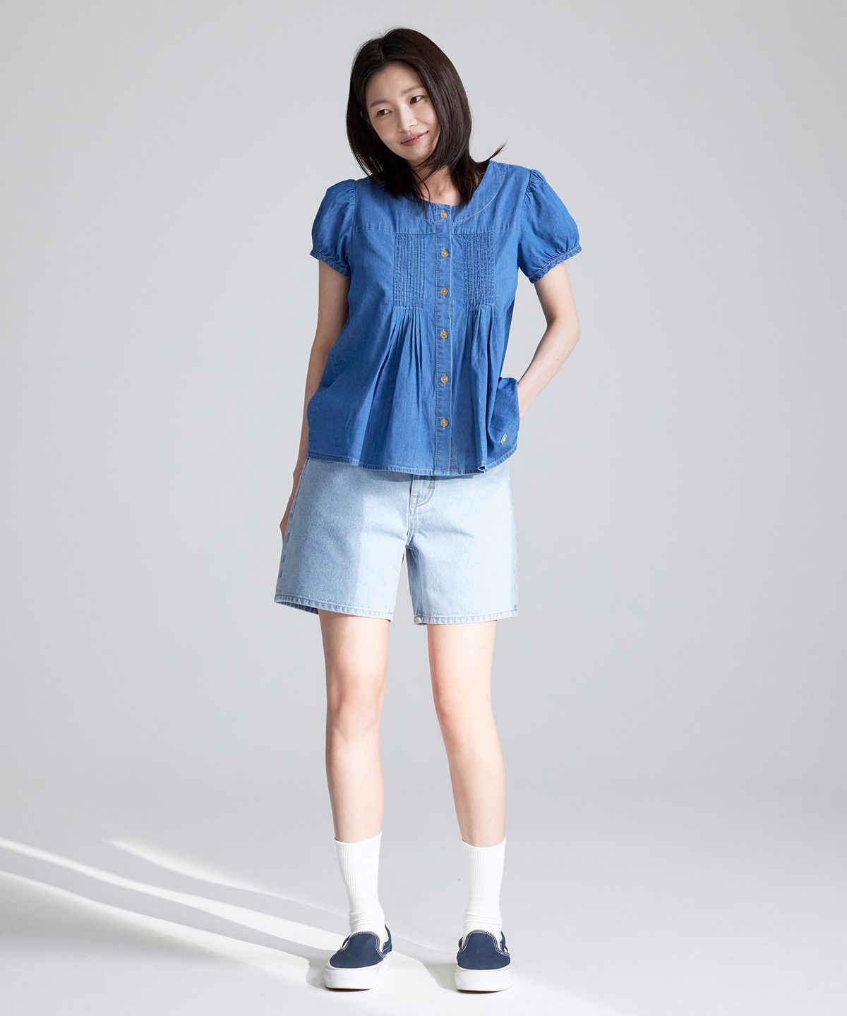 리(LEE) 우먼 베이직 데님 쇼츠 인디고 라이트