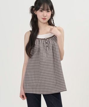 W 빈티지 체크 슬리브리스 (BROWN)