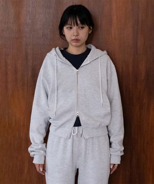 사카리바 데일리 무지 세미크롭 후드집업 BK7974 (3COLOR)