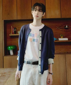 스트라이프 롤업 가디건 네이비