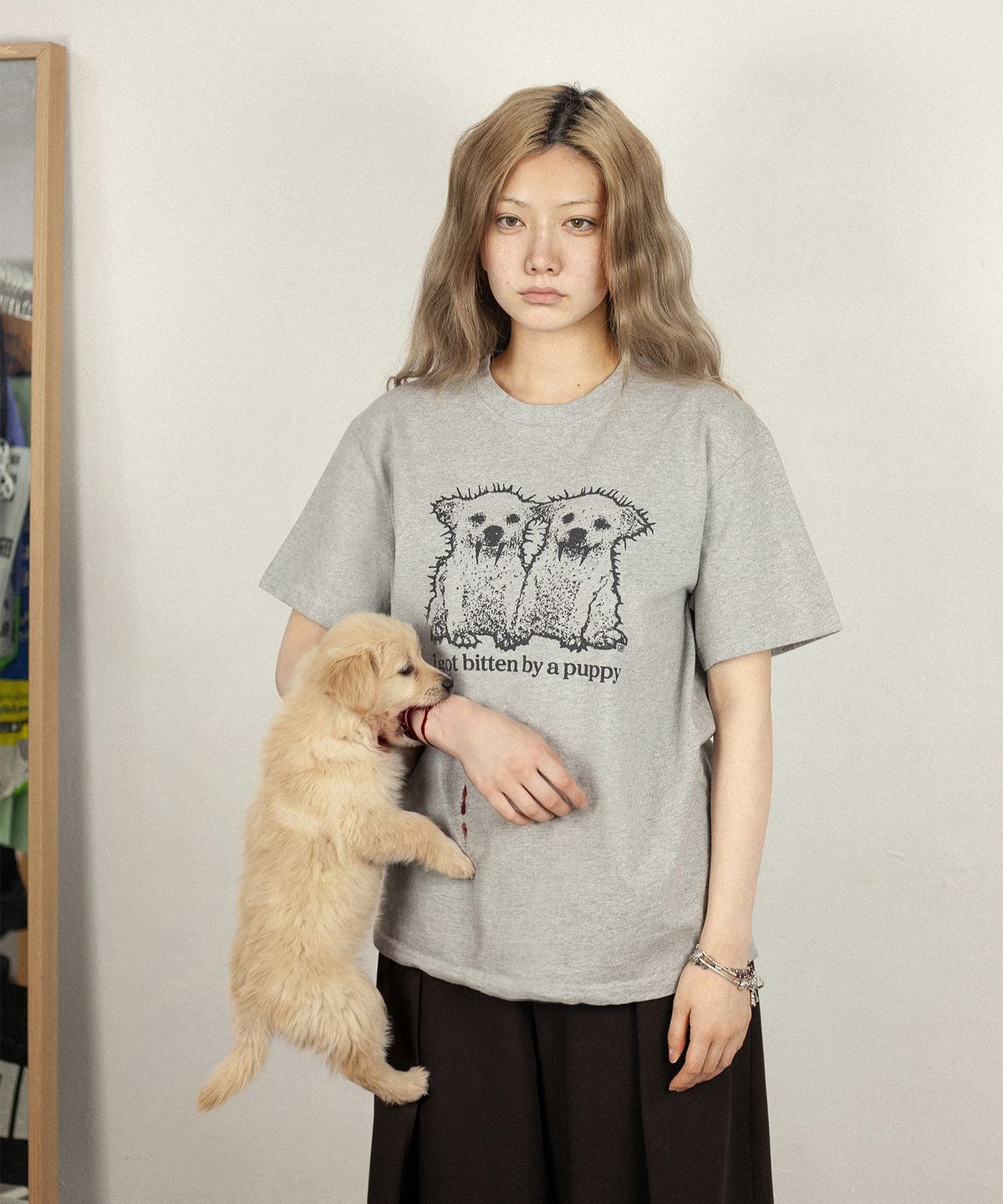 제스픽션(JESSFIXTION) I GOT BITTEN BY A PUPPY TEE (GREY)