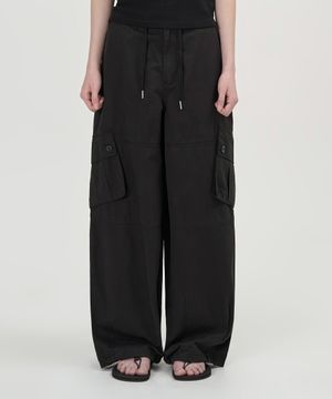 W 카고 포켓 코튼 팬츠 (BLACK)