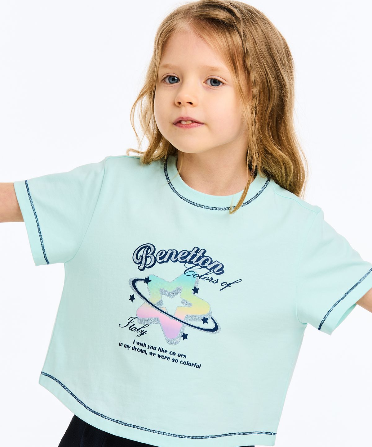 베네통키즈(BENETTONKIDS) [Online Exclusive] 샤이닝 스타 크롭 티셔츠_QATS23631MT
