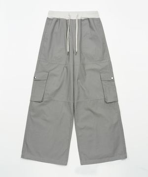 W 밴딩 와이드 카고 팬츠 (GREY)