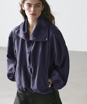 100% 린넨 칼라 디테일 봄버 자켓