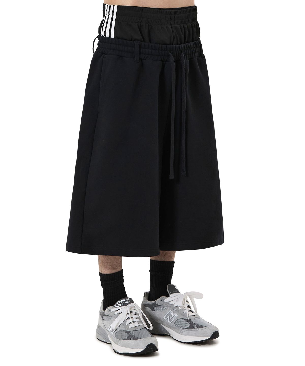 오픈야드(오와이)(OPENYARD(OY)) LAYERED WAIST SWEAT SHORTS - BLACK