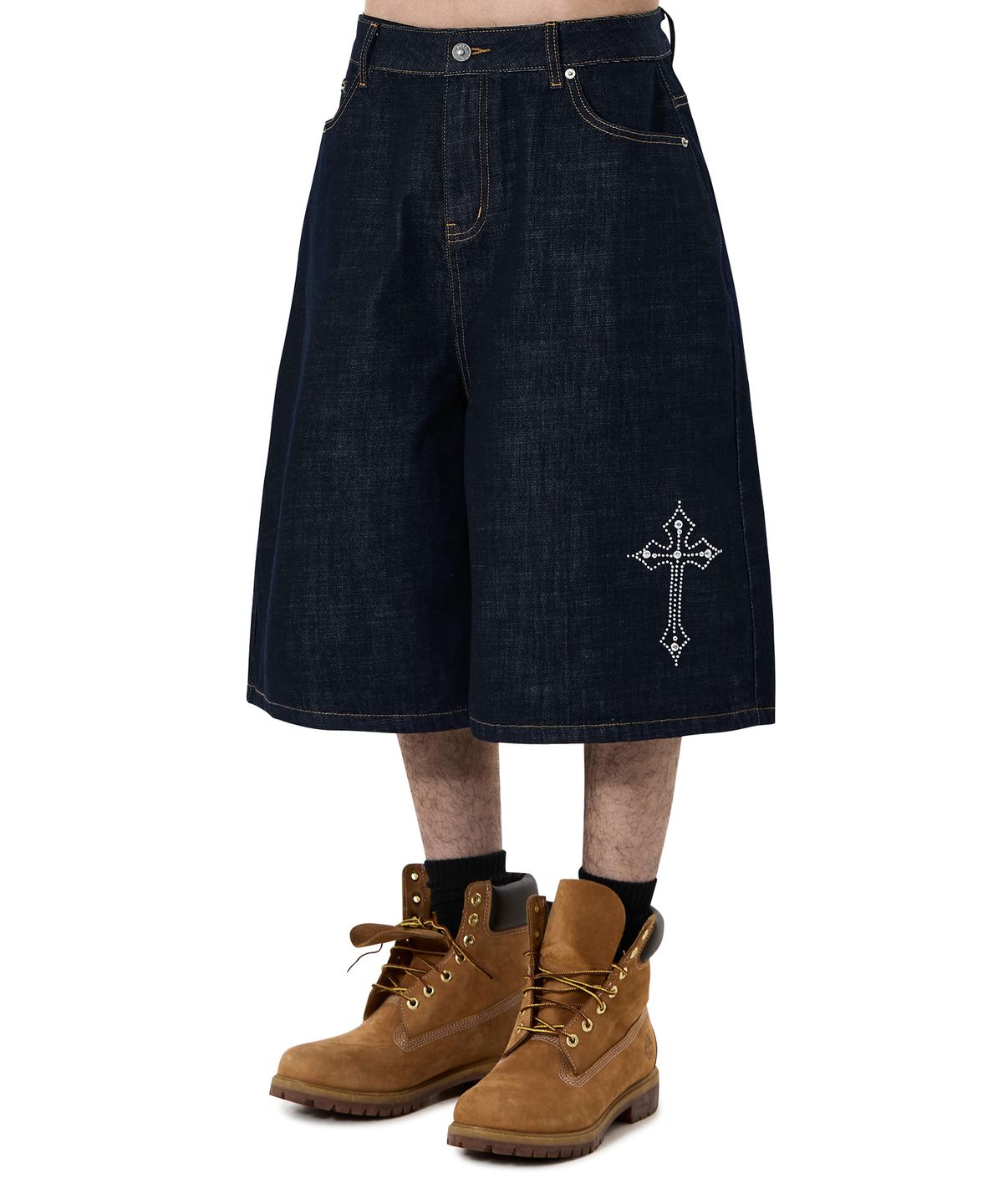 오픈야드(오와이)(OPENYARD(OY)) STUD CROSS WIDE SHORTS - INDIGO