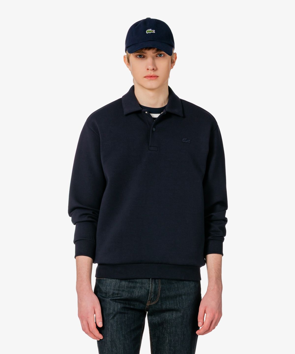 라코스테(LACOSTE) 남성 더블페이스 스냅 폴로형 스웻셔츠 SH423E-56G 166