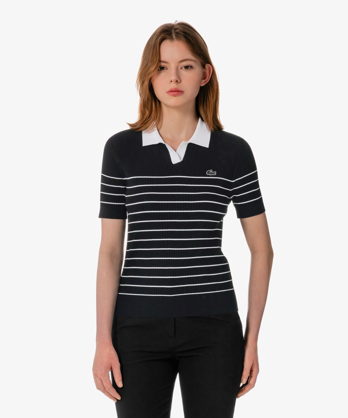 라코스테(LACOSTE) 여성 조직감 스트라이프 폴로 스웨터 AF230E-56G 031