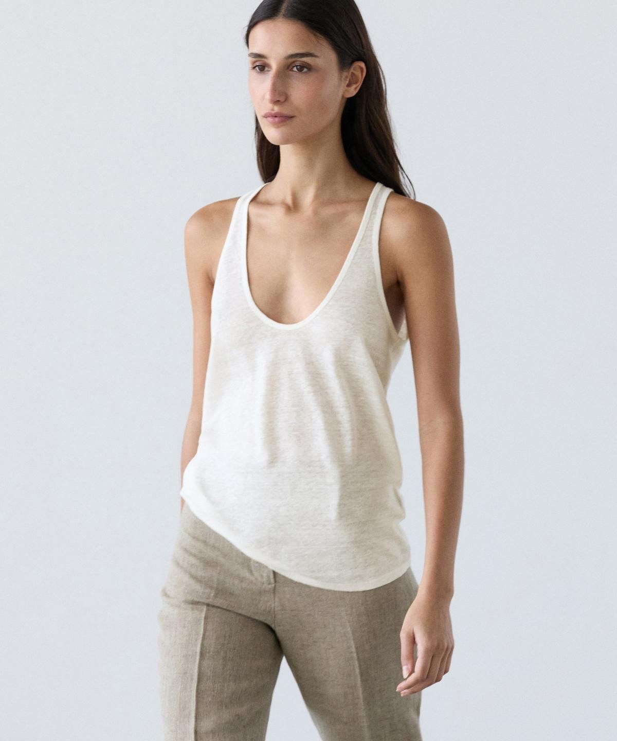 마시모두띠(MASSIMO DUTTI) 100% 린넨 스트랩 탑