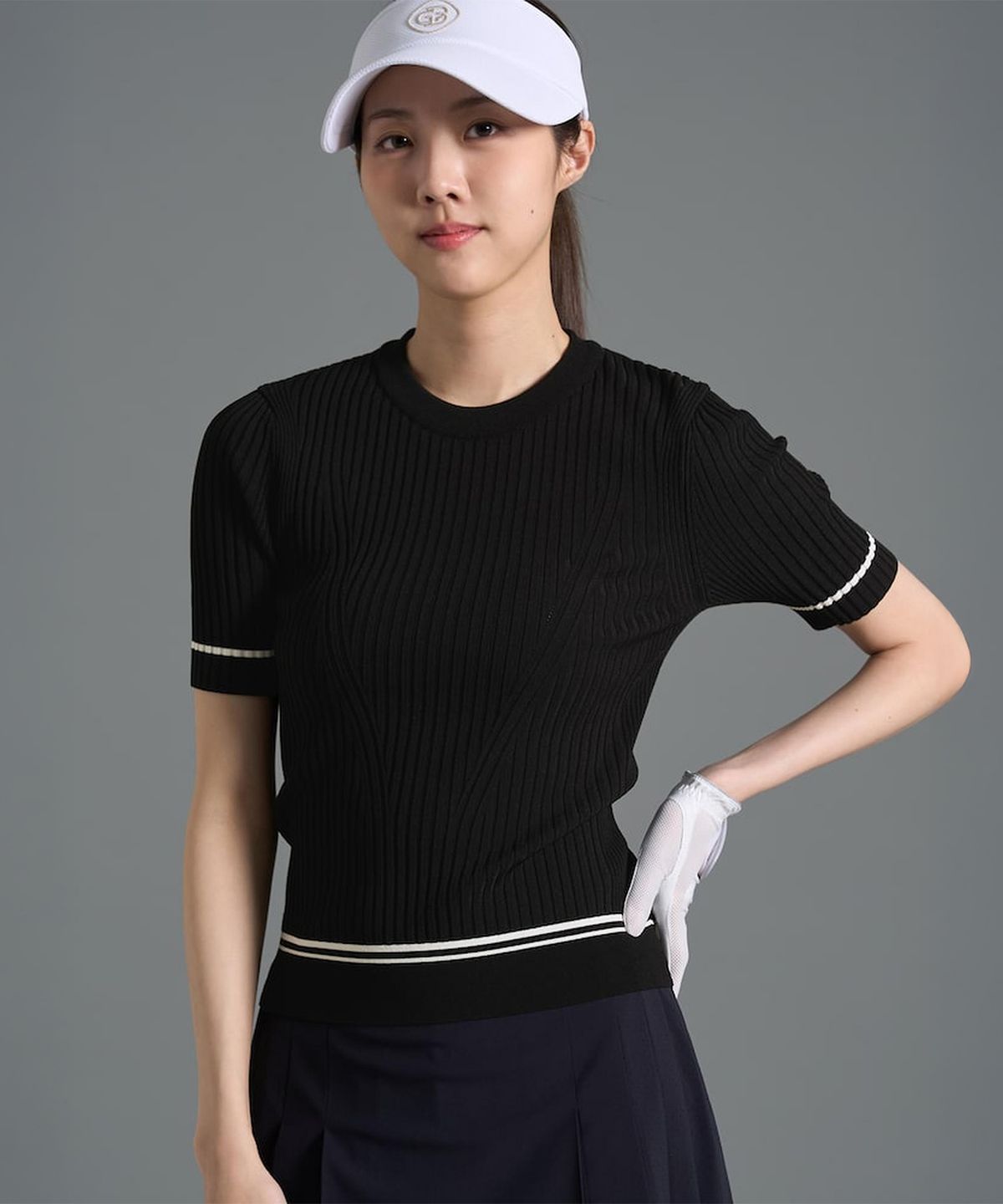 빈폴골프(BEANPOLE GOLF) [B_under] 여성 골지 믹스 반소매 풀오버 - 블랙