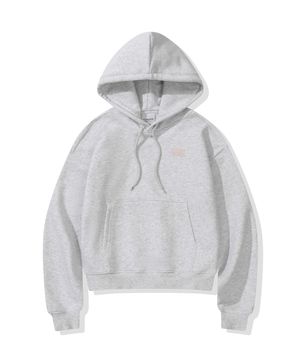 (우먼) 스퀘어 로고 크롭 후드티_멜란지그레이