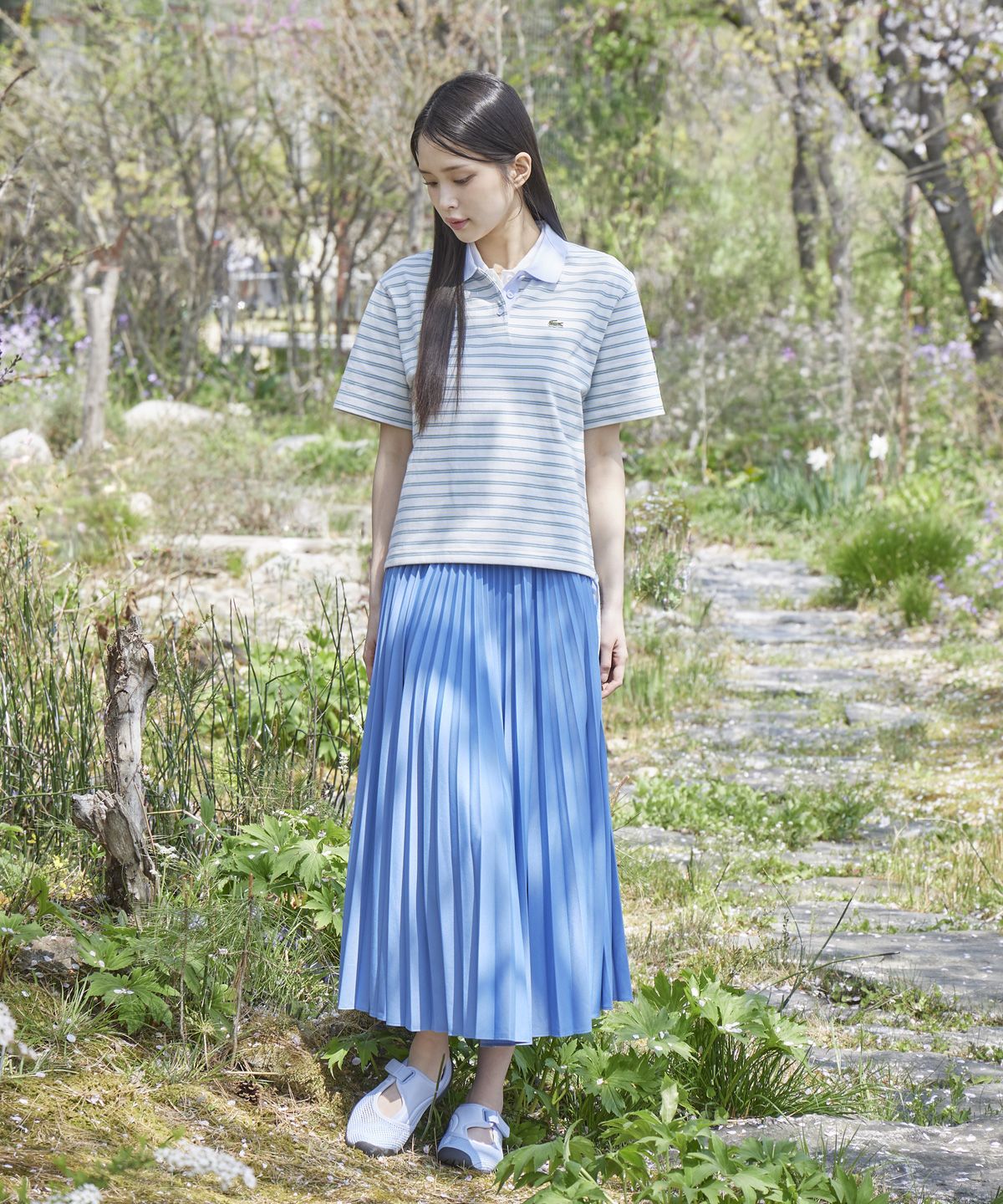 라코스테(LACOSTE) 여성 에센셜 롱 플리츠 스커트 JF1402-56G 776