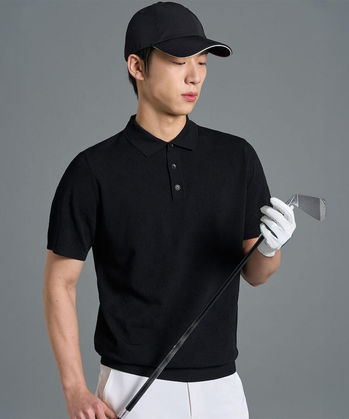 빈폴골프(BEANPOLE GOLF) [B_under] 남성 자카드 니트 반소매 칼라 티셔츠 - 블랙
