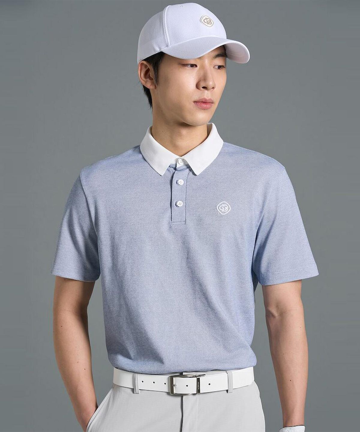 빈폴골프(BEANPOLE GOLF) 남성 칼라 투톤 반소매 티셔츠 - 스카이 블루