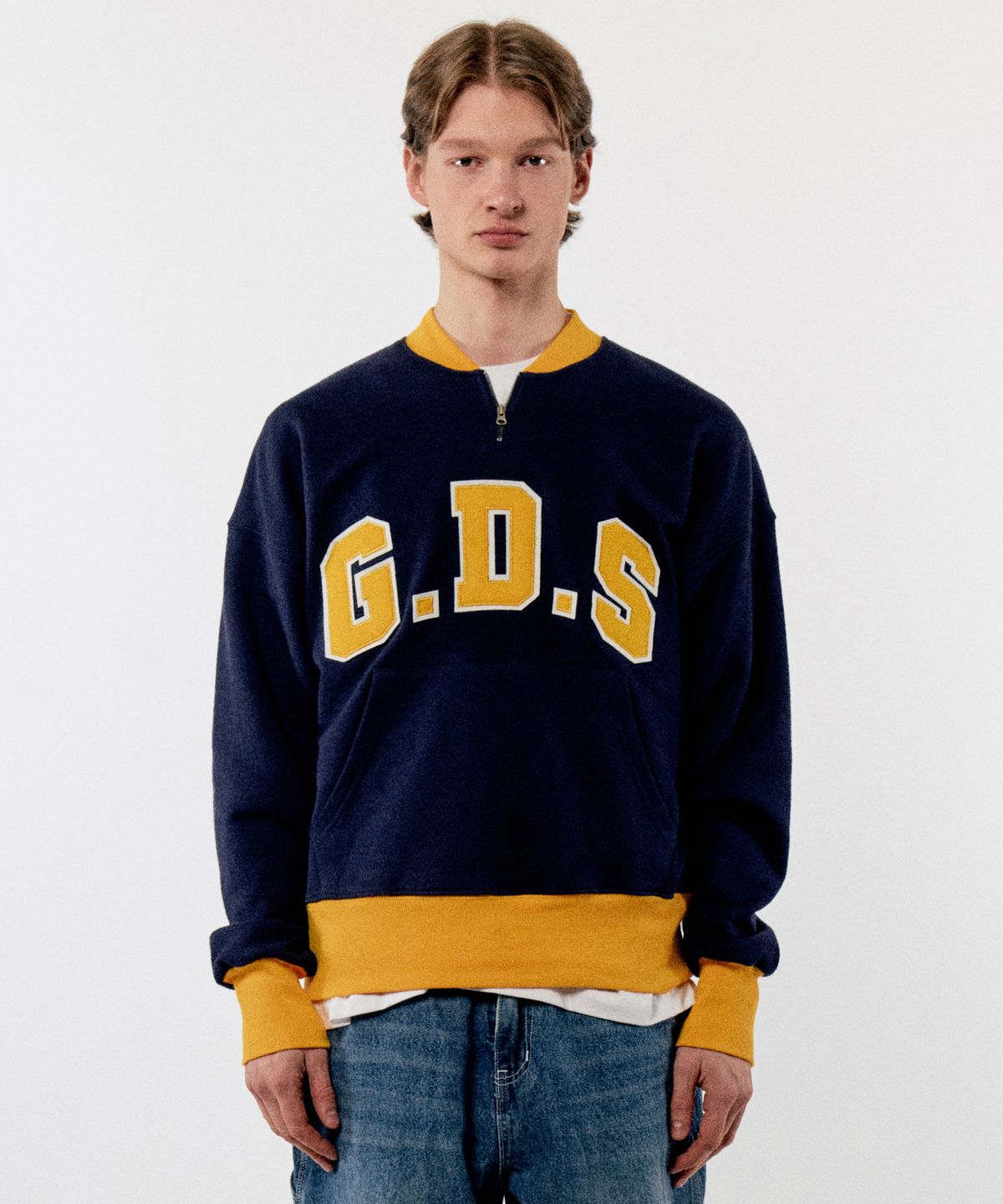골든선샤인(GOLDEN SUNSHINE) G.D.S ROUND HALF ZIP-UP_NAVY