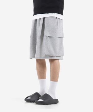 컴포트 빅 포켓 원턱 와이드 버뮤다 카고 스웻 팬츠 (MELANGE GREY)