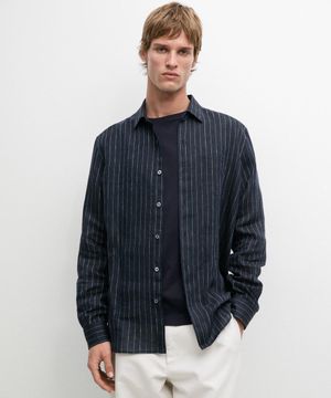 레귤러 핏 스트라이프 린넨 셔츠