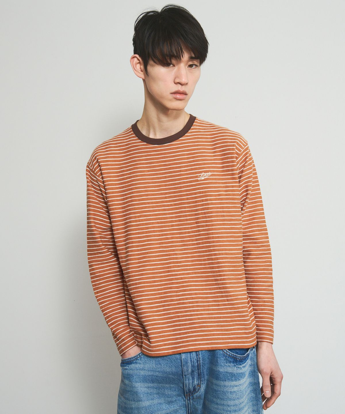 로어즈(LORES) Textured Striped L/S Tee - Brick