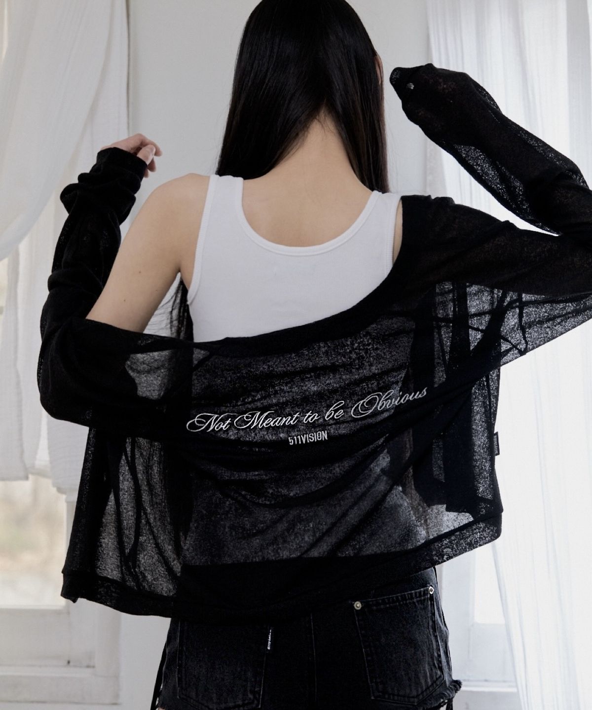 511비전(511VISION) SHEER LOGO CARDIGAN , BLACK