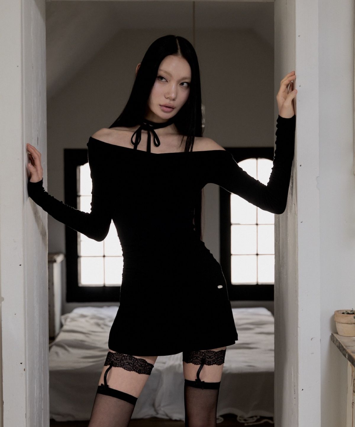 511비전(511VISION) AERIAL TIE SHIRRING DRESS , BLACK